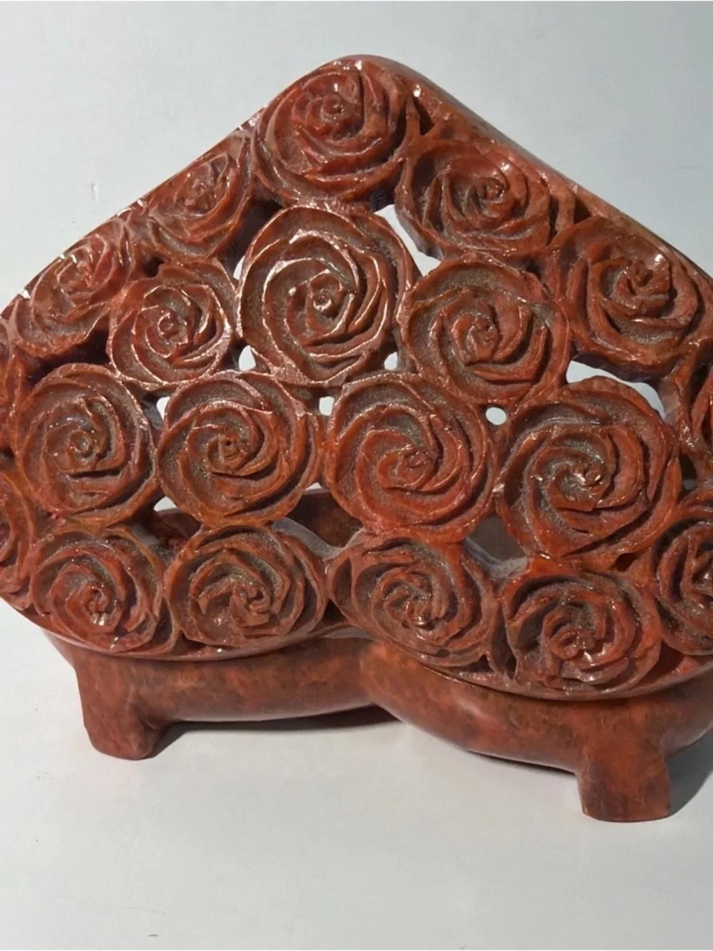 Hand Carved Soapstone Heart Trinket Box Roses India Jewelry Keepsake box